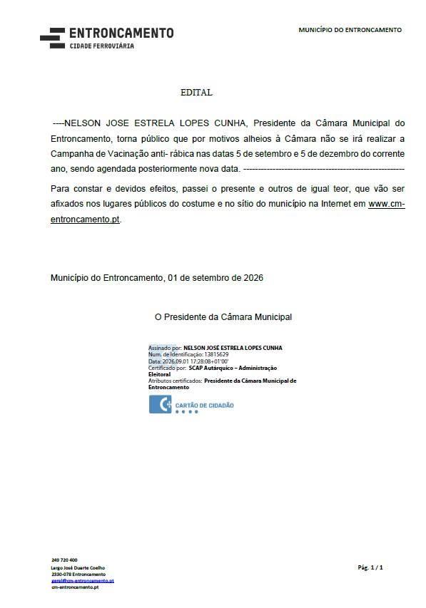 Aviso - Cancelamento da Vacinação Antirrábica